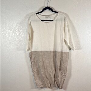 Magic Linen Neutral Linen Tunic Mini Dress Lagenlook Size Large
